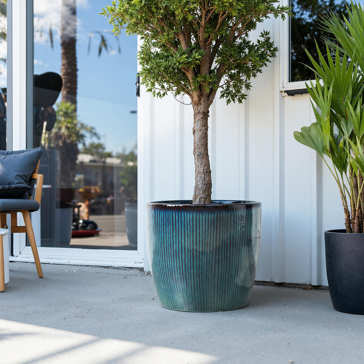 BLAUER Keramik-Blumentopf, Durchmesser 38 cm, Höhe 34 cm - Blau, Keramik (35cm) - Hometopia