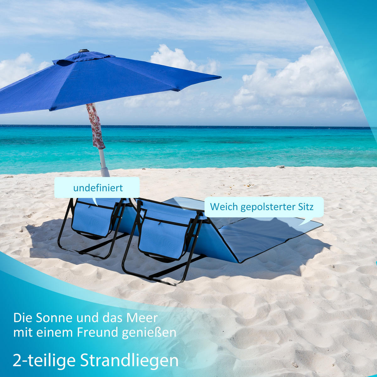 STRANDLIEGE 2er Set Stahl Oxford Blau - Blau/Schwarz, Textil/Metall (51/40/142cm) - Outsunny