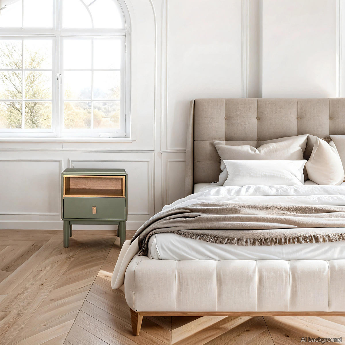 NACHTKOMMODE - Braun/Olivgrün, Holz/Holzwerkstoff (48/55/40cm) - home24