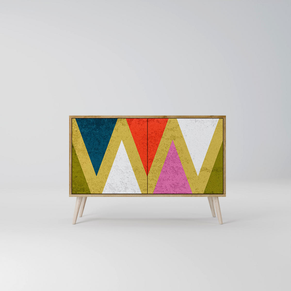 SIDEBOARD COLORFUL TRIANGLES, Eicheneffekt, 111x42x77,5 cm, 2 Türen - Eichefarben/Buchefarben, Holzwerkstoff/Buchenholz (111/77.5/42cm) - SpaceRebels