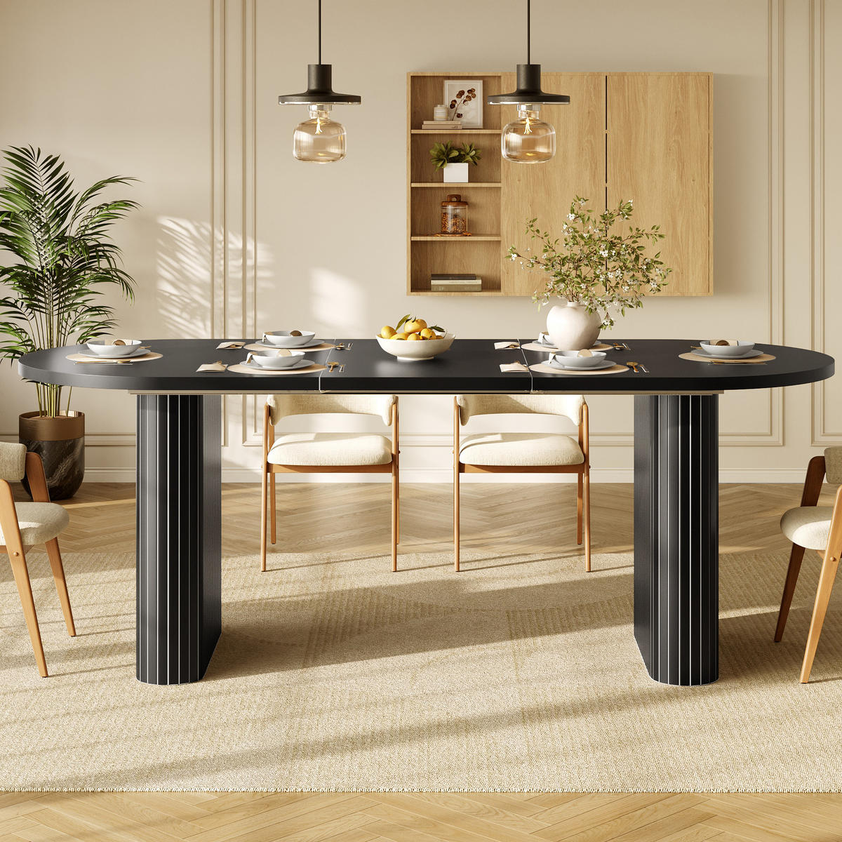 ESSTISCHSET Ausziehbar 120-160 Cm, Oval, 4 Stoffstühle, Schwarz - Multicolor, Metall (120/75.5/80cm) - FLIEKS