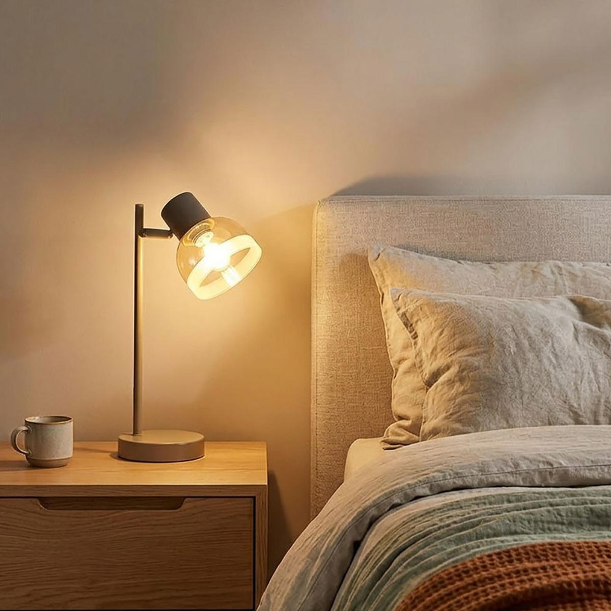 TISCHLEUCHTE KAIRO, Metall, Glas, Sandfarben, amber - Bernsteinfarben, Glas (14.5/12/35cm) - Globo Lighting