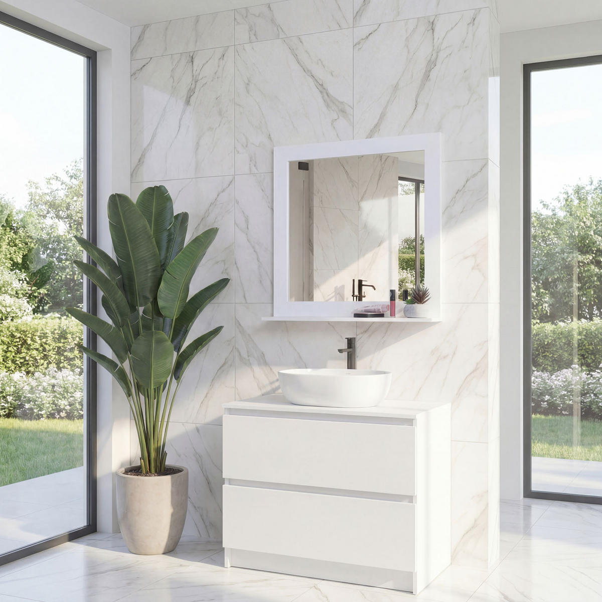 WANDSPIEGEL Weiß - Weiß, Holzwerkstoff (59/58/12cm) - MCW