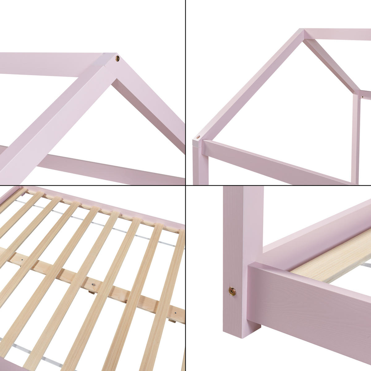 HAUSBETT Cerro - Rosa, Holz (120/200cm) - [en.casa]