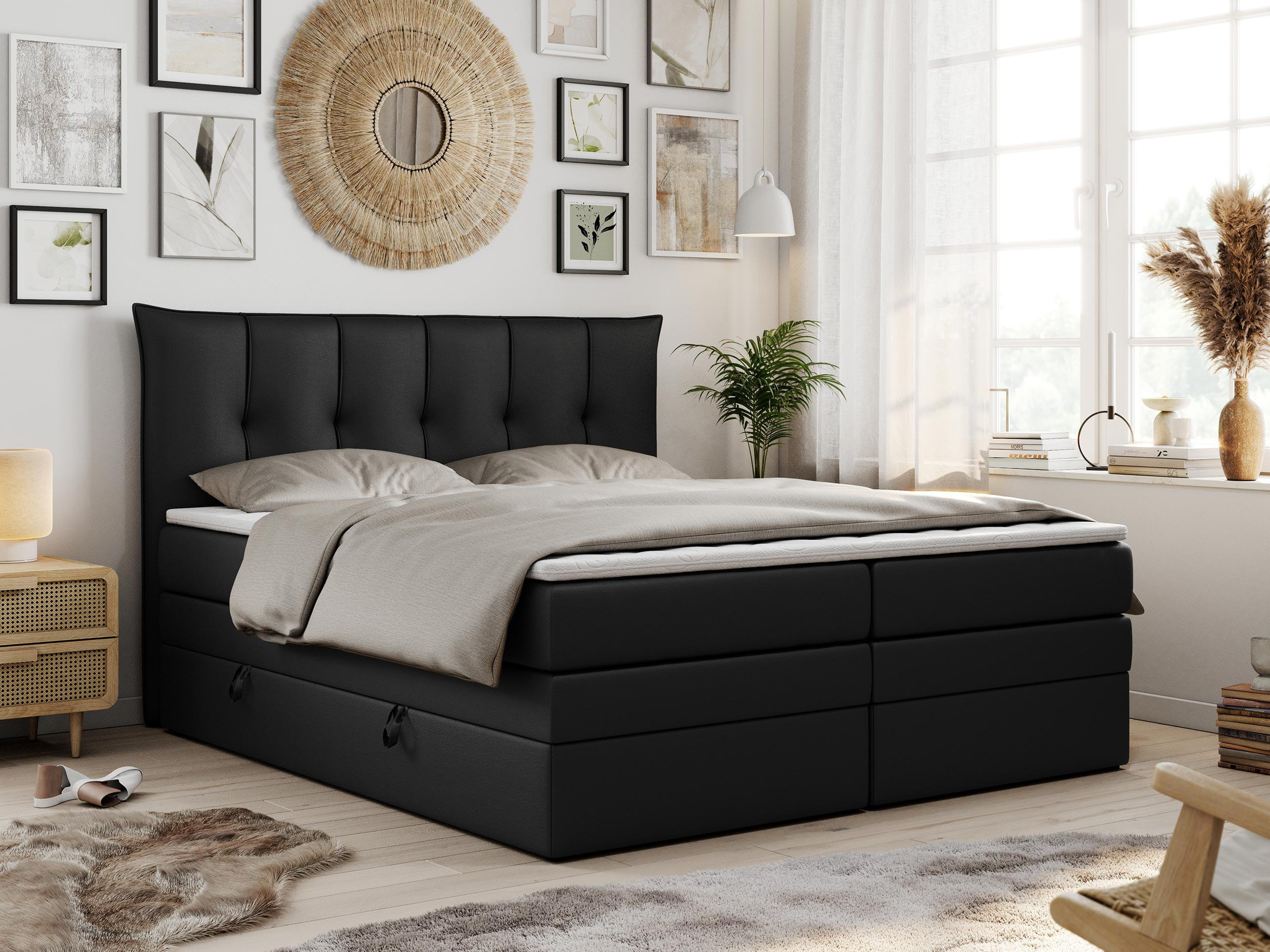 BOXSPRINGBETT PREMIUM 10 KING 200/200 Schwarz Kunstleder - H4 - Schwarz, Holz/Textil (200/200cm) - MKS