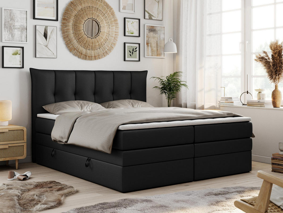 BOXSPRINGBETT PREMIUM 10 KING 200/200 Schwarz Kunstleder - H3 - Schwarz, Holz/Textil (200/200cm) - MKS