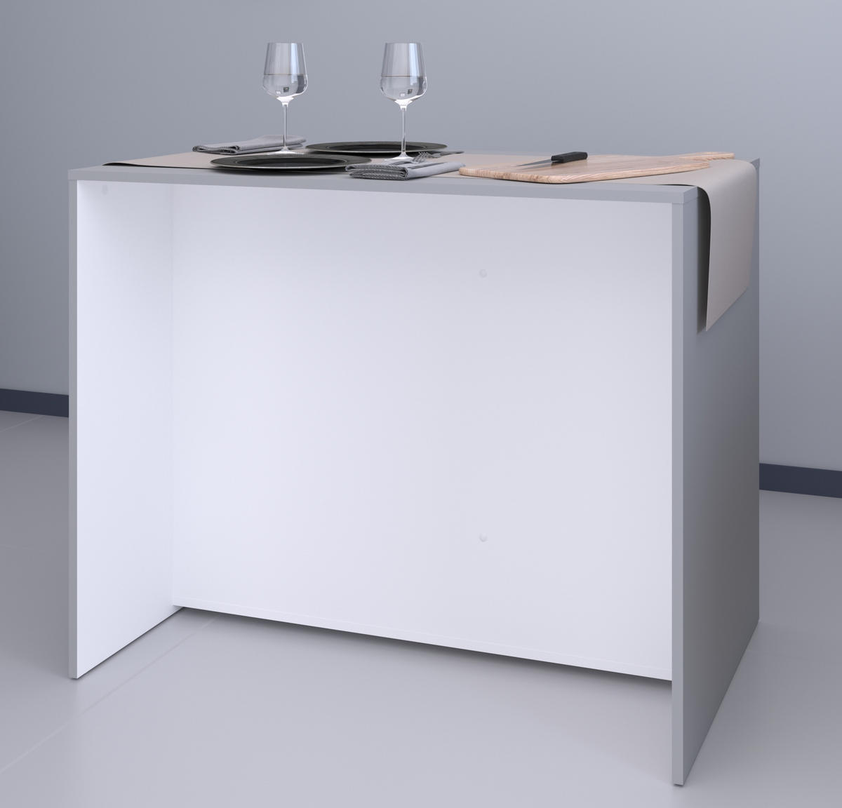KÜCHENMÖBEL Malice 6 in Weiß und Beton 3teilig Küchenbuffet mit Kücheninsel und Beistellschrank - Weiß, Holzwerkstoff (80/200/120cm)