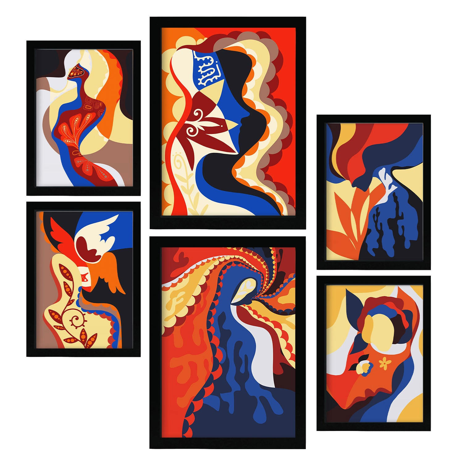 POSTER Set Mit 6 Verlockender Charme In Weibliche Zusammenfassung Ästhetische Dekorative Gemälde Für Ihr Wohnzimmer Zuhause A3 & A4 Schwarzer Rahmen - Schwarz, Papier (29/3cm) - Nacnic