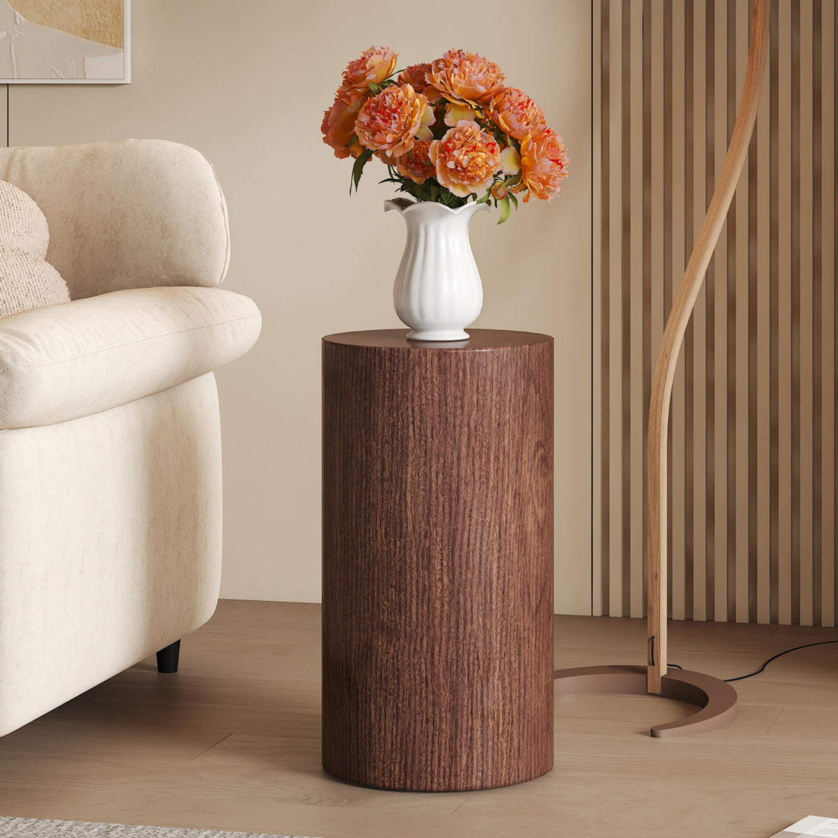 BEISTELLTISCH rund 30/30/55 cm Nussbaum MDF mit wasserabweisender Tischplatte - Walnussfarben, Holzwerkstoff (30/30/55cm) - OKWISH