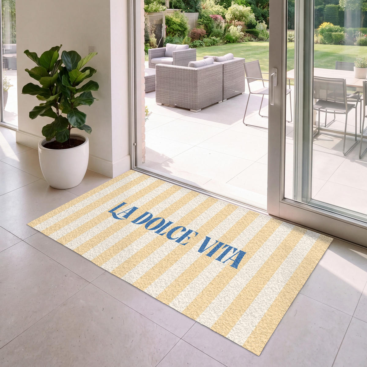 FUSSMATTE Blau – Gelb – Streifen – La Dolce Vita 150x90 cm - Hellgelb, Kunststoff (150/0.4cm) - MuchoWow