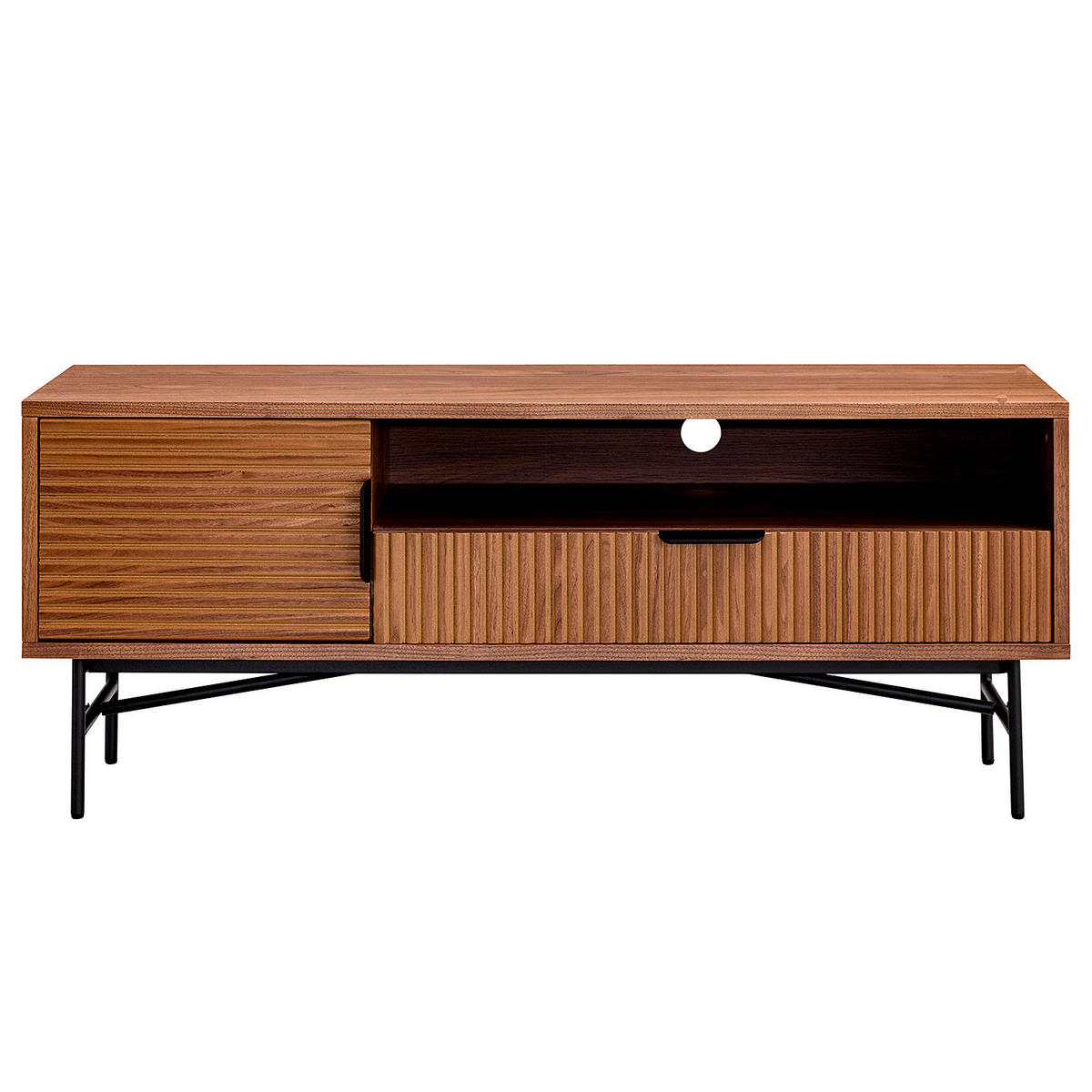 TV-LOWBOARD - Echtholzfurnier - 120 cm - Walnussfarben/Schwarz, Holzwerkstoff/Metall (120/50/40cm) - home24