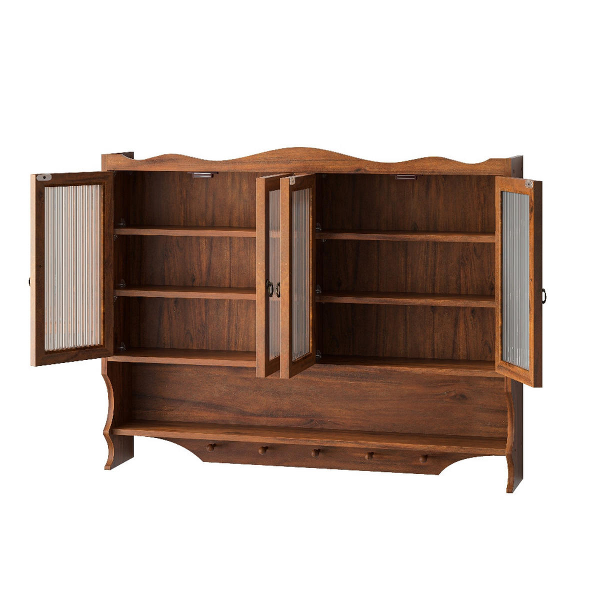 KÜCHENSCHRANK MIT 4 TÜREN UND HAKENLEISTE, Massivholz und Glas, Braun, Retro Badezimmerschrank, 100/80/20 cm - Braun, Kunststoff (20/80/100cm) - Rolipo