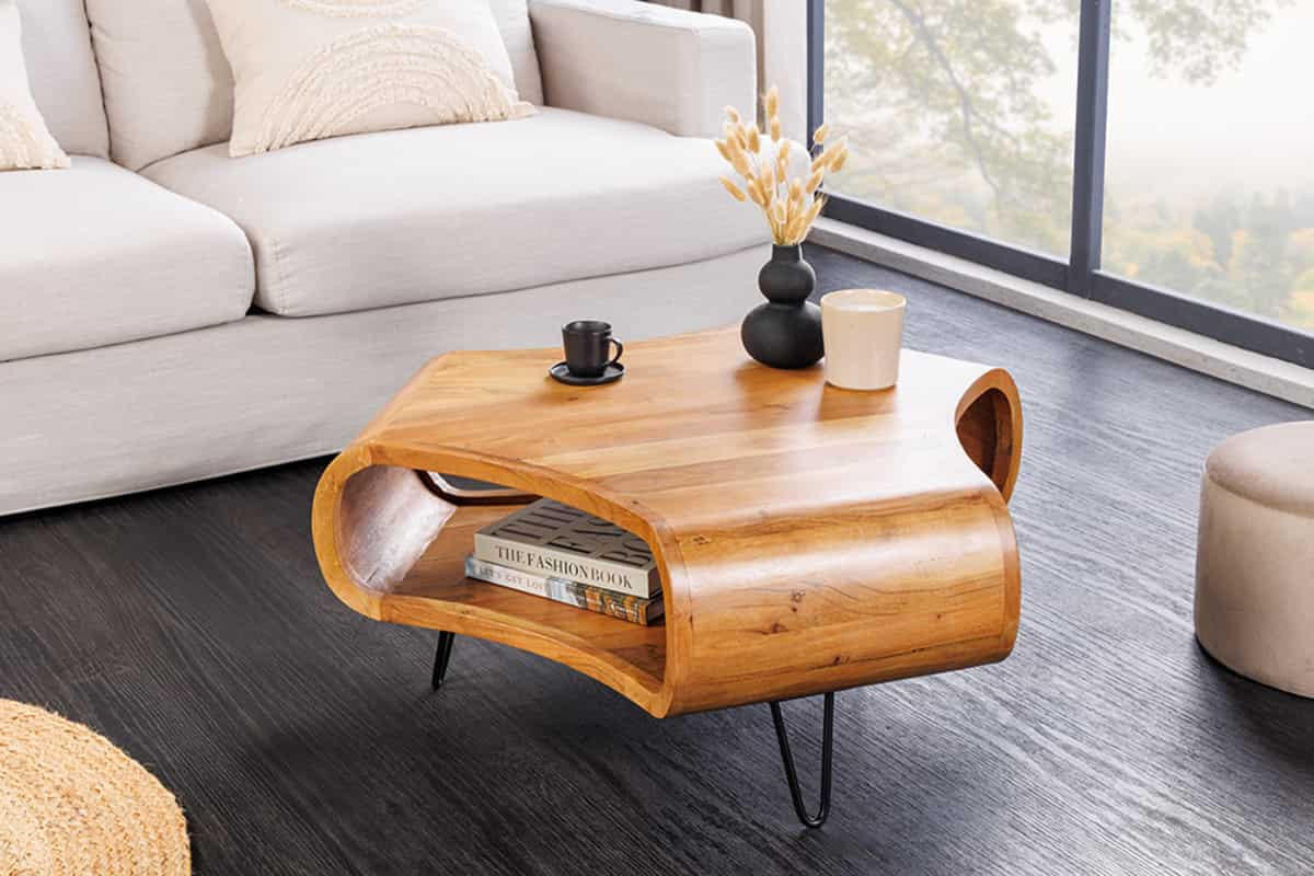 COUCHTISCH ORGANIC LIVING Akazie Braun 90cm - Schwarz/Braun, Holz/Metall (80/90/38cm) - riess-ambiente