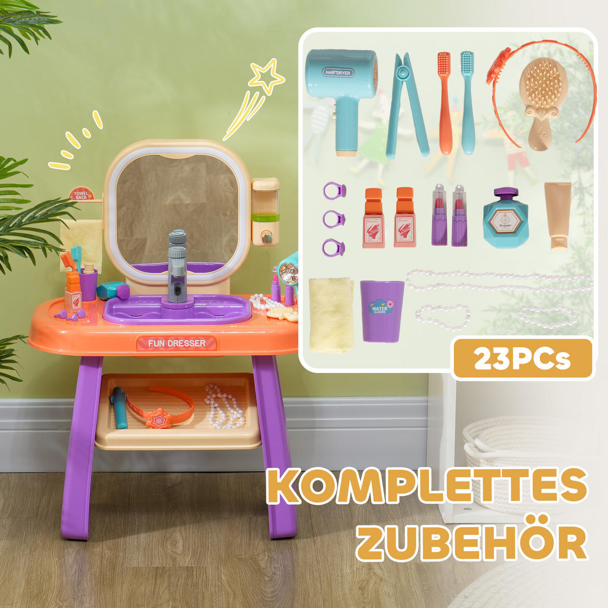 SCHMINKTISCH für 3-6 Jahre Kinder - Violett, Kunststoff (29/71/55cm) - AIYAPLAY