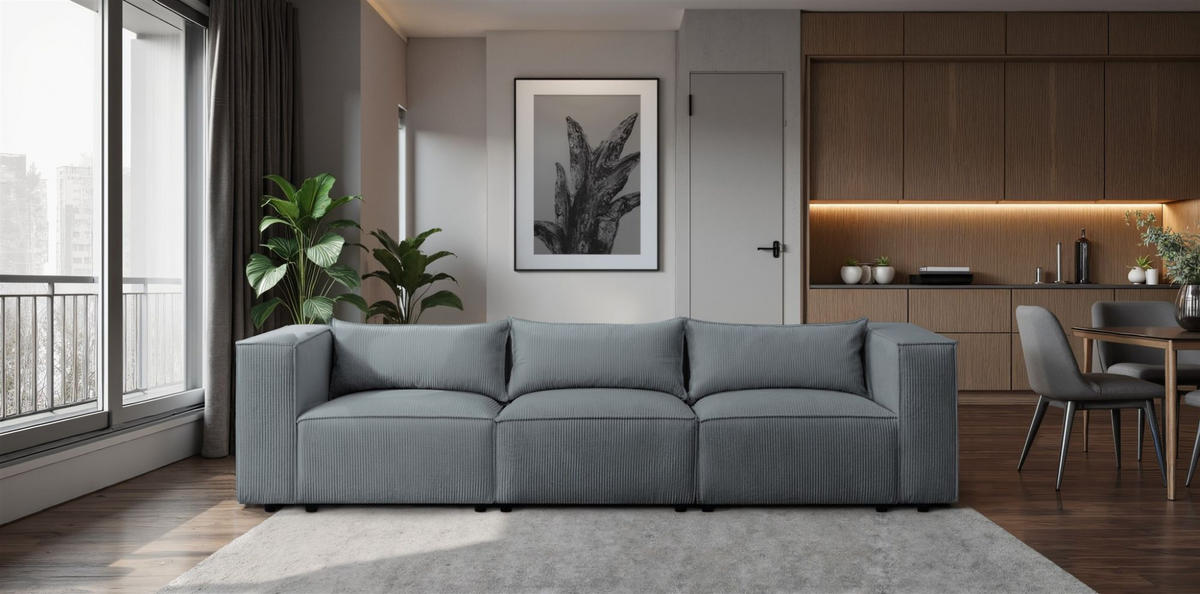 SOFA 3-sitzer Nevio - Blaugrau, Holzwerkstoff/Textil (290/71/105cm) - Fun Möbel