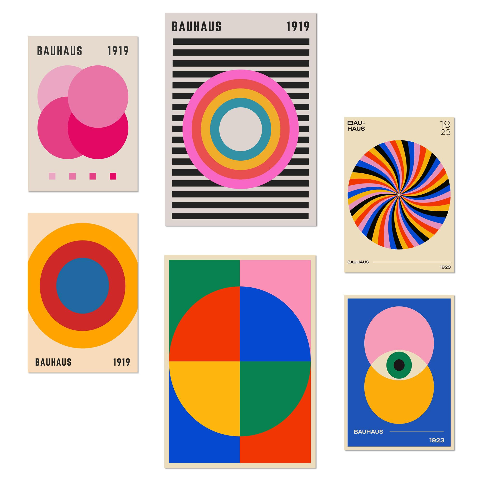 POSTER Set Mit 6 Bauhaus Geometrische Formen In Leuchtenden Farben A3 & A4 Rahmenlos - Klar, Papier (29/3cm) - Nacnic