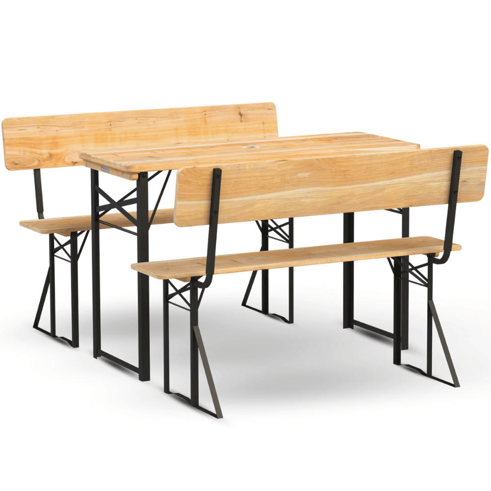 BIERZELTGARNITUR mit Lehne 120cm RINHO Bierbank Biertisch - Braun, Holz - DELUKE