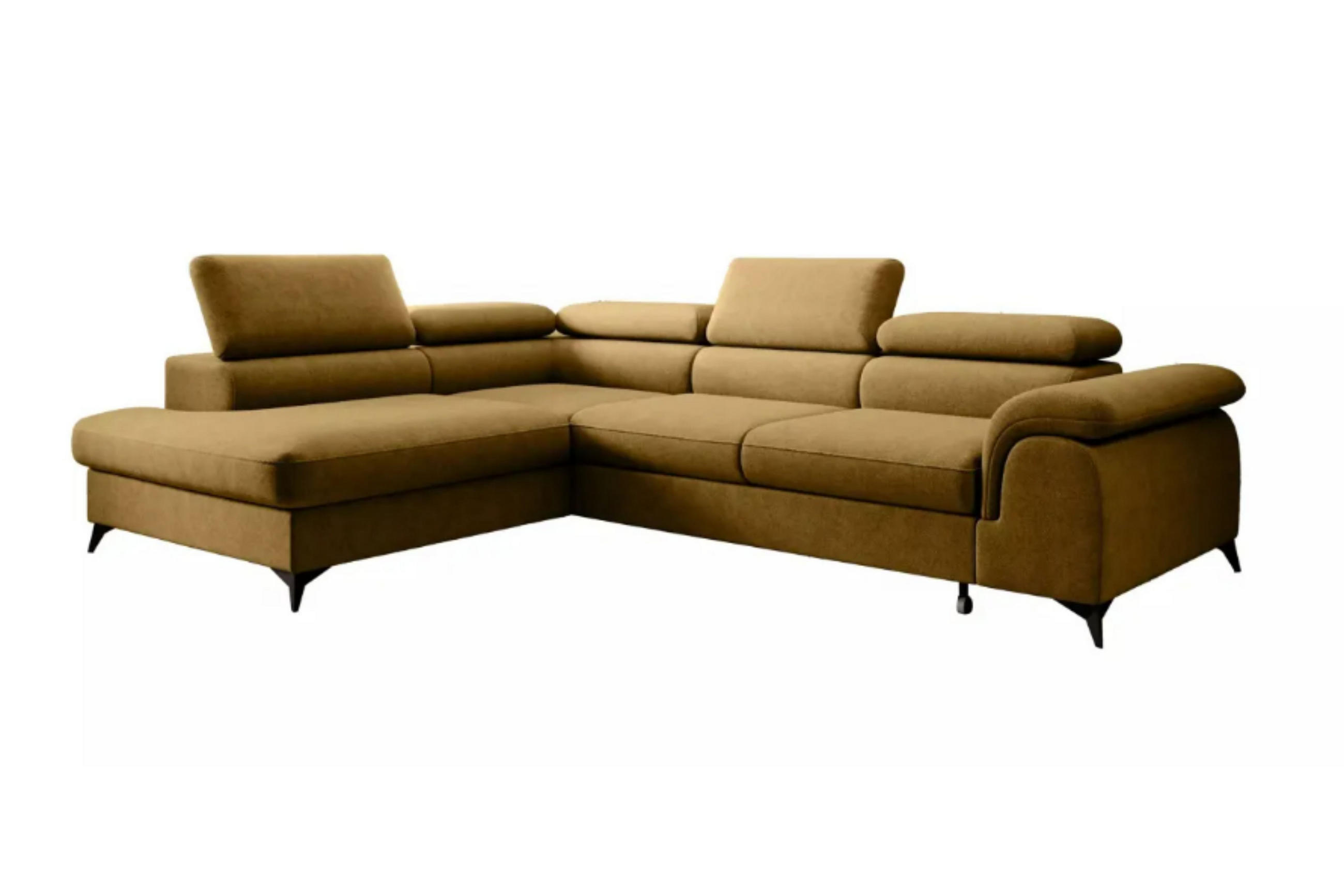 ECKSOFA PLAZA L Links mit Schlaffunktion 125x195 Velours Gold - Goldfarben/Schwarz, Holz/Kunststoff (205/275cm) - Muffo