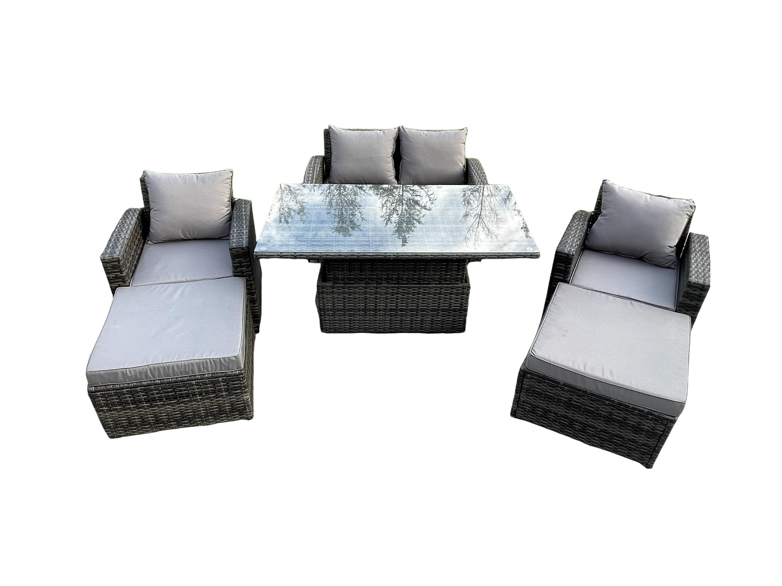 GARTENSET Polyrattan Dunkelgrau 6-Sitzer - Dunkelgrau, Metall - Fimous