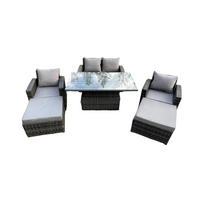 GARTENSET Polyrattan Dunkelgrau 6-Sitzer - Dunkelgrau, Metall - Fimous