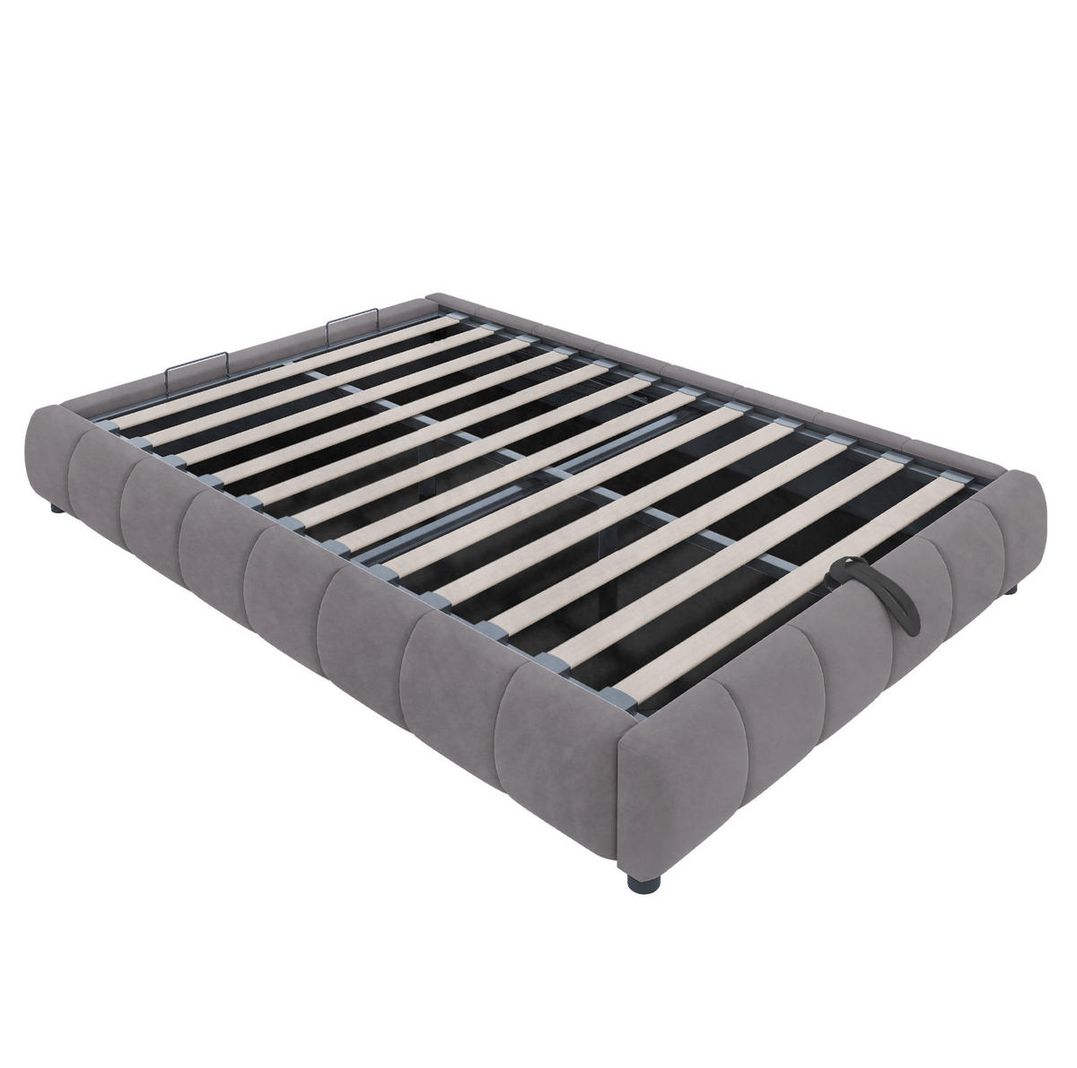 ČALÚNENÁ posteľ z flanelu 140x200 cm sivá s LED osvetlením, hydraulickým úložným priestorom a bez čela - sivá, textil (140/200cm) - Modfu
