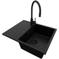 GRANITSPÜLE Ibiza, 2-er set Alles Schwarz 62/50 cm 1 Becken + Küchenarmatur 40/38 cm + Ablauf-Set ab 45er Unterschrank - Schwarz, Kunststoff (62/19/50cm) - Primagran