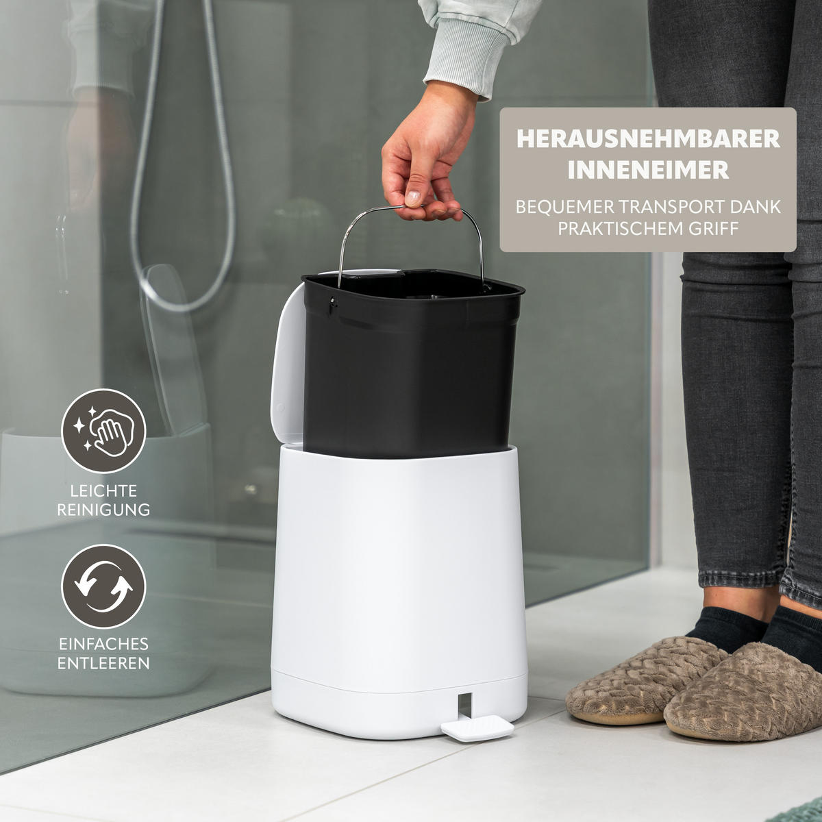 KOSMETIKEIMER VALONA, Kunststoff, weiß - Weiß, Kunststoff (21/25.5/24cm) - eluno