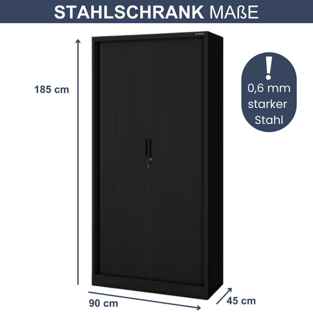 AKTENSCHRANK abschließbar DAMIAN mit Rolladentüren 185x90x45cm Schwarz - Schwarz, Metall (90/185/45cm) - Jan Nowak