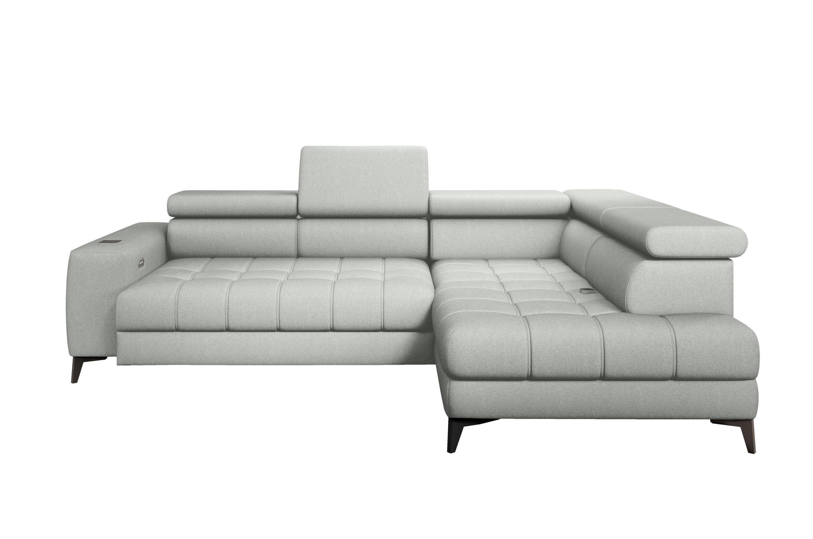 ECKSOFA BAGGIO Letto Stoff, Schlaffunktion, Bettkasten, Sitztiefe, Kopfstützen 280x196cm – Rechts – Esche - Silberfarben, Holz/Textil (280/196cm) - DomoHome