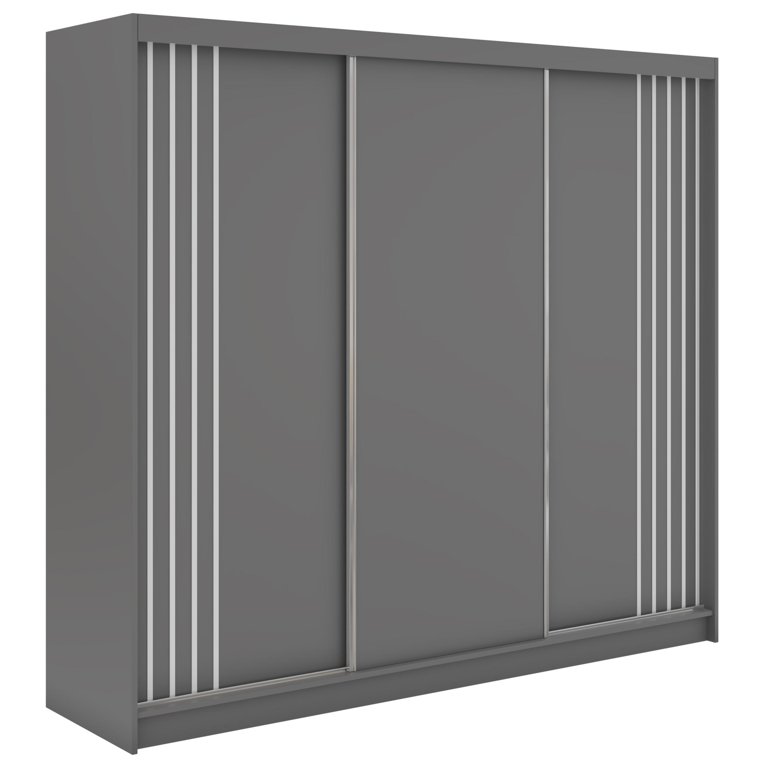 SCHWEBETÜRENSCHRANK mit Lamellen und Schubladen NAURU - 240 - Grau und Weiß - Alufarben/Weiß, Holzwerkstoff/Metall (240/216/61cm) - MKS