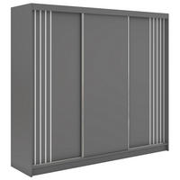 SCHWEBETÜRENSCHRANK mit Lamellen und Schubladen NAURU - 240 - Grau und Weiß - Alufarben/Weiß, Holzwerkstoff/Metall (240/216/61cm) - MKS