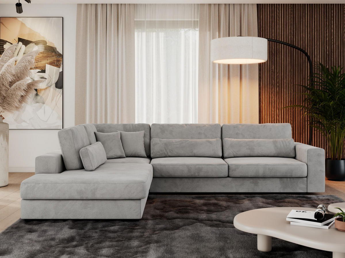 ECKSOFA Savona Hellgrau Velvet - links - Hellgrau/Schwarz, Kunststoff/Textil (316/249cm) - MKS