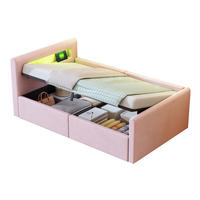 KINDERBETT aus Samtstoff 90x200 cm Rosa mit LED-Beleuchtung, USB-Anschluss und hydraulischem Stauraum - Rosa, Textil (90/200cm) - IVMEU