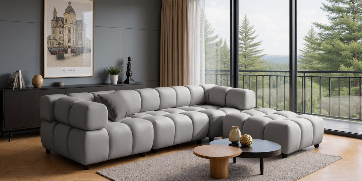 Ecksofa L-Form Bolla, stoff Bluvel, Aschgrau, Rechts - Grau, Holz (288/192cm) - Kaiser Möbel