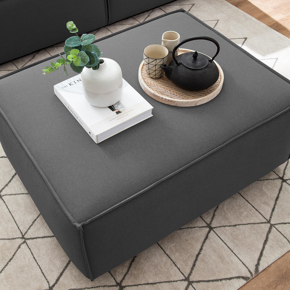 POLSTERHOCKER rechteckig - Anthrazit/Schwarz, Kunststoff/Textil (97/40/79cm) - home24