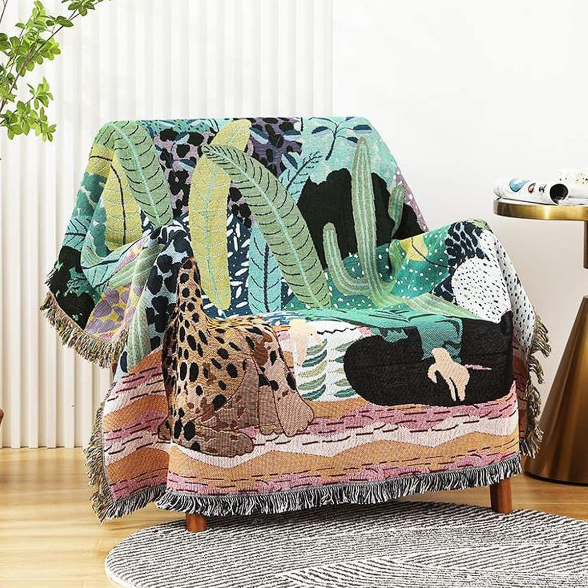 DECKE – 130 x 160 cm – Wendbares Farbschema – Decke mit Quasten - Türkis/Multicolor, Textil (160/130cm)