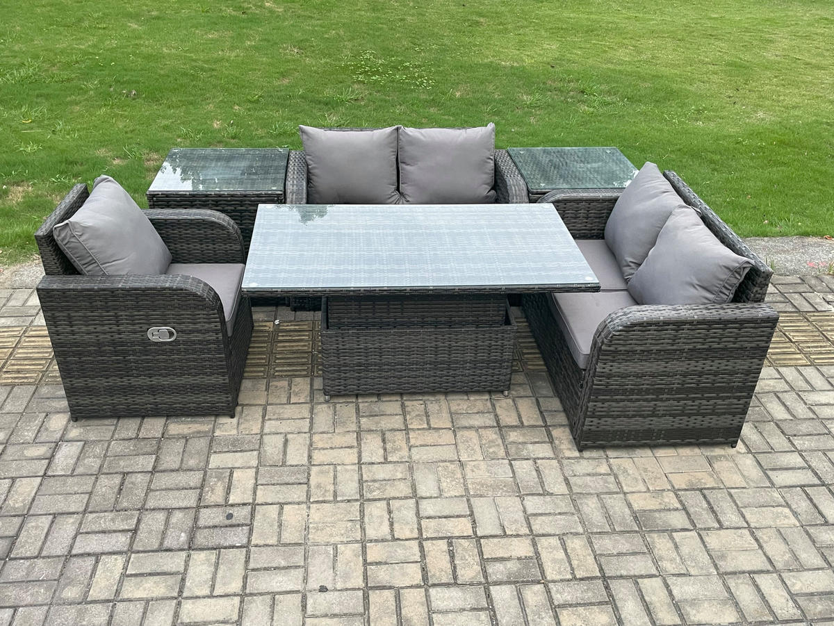 GARTENMÖBELSET Polyrattan 5-Sitzer - Dunkelgrau, Metall - Fimous