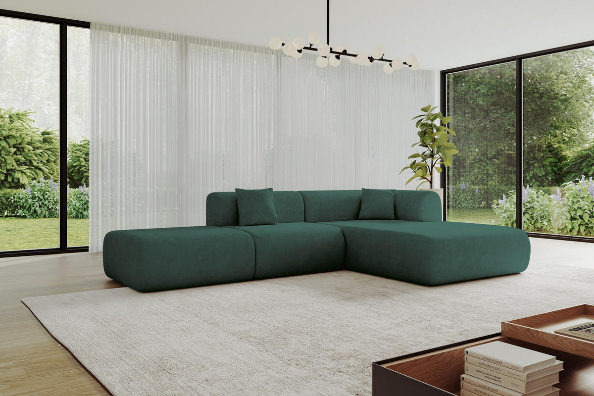 ECKSOFA Ottomane Rechts OVLY-L 289x176x71 Grün Samt - Jadegrün/Schwarz, Holzwerkstoff/Kunststoff (289/176cm) - ALTDECOR