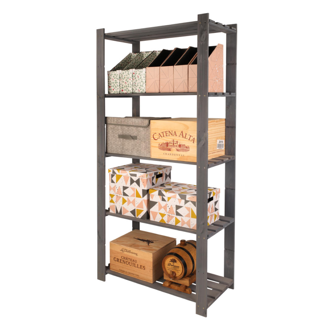 HOLZREGAL PINEPEAK 170x80x38cm 5 Fachboden 1,2cm dickes Kiefernholz Grau - Grau, Holz (80/170/38cm) - PROREGAL