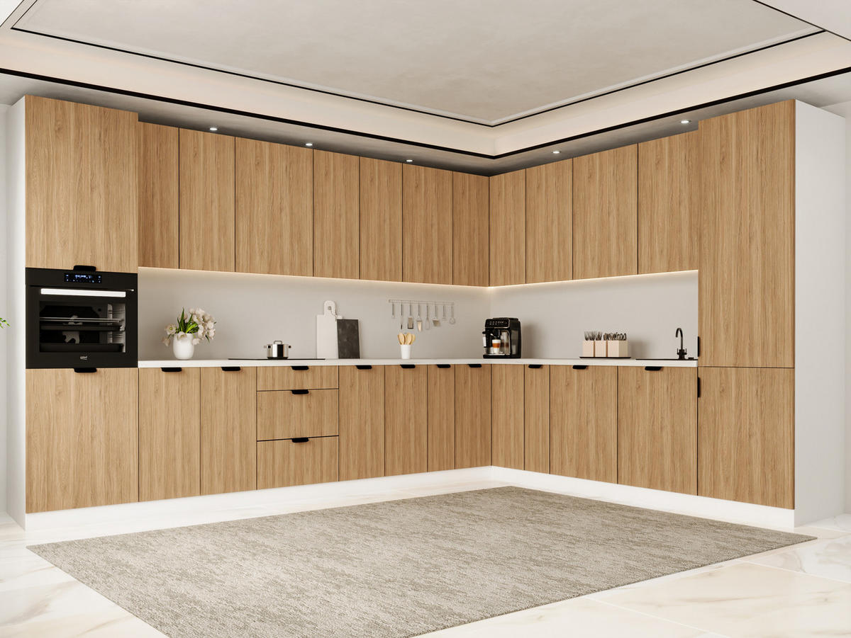 WINKELKÜCHE 385 x 285 cm - Sorento KS11-M385 - in Sonoma Eiche / Weiß - Schwarz/Weiß, Holz/Metall (670/247/58cm)