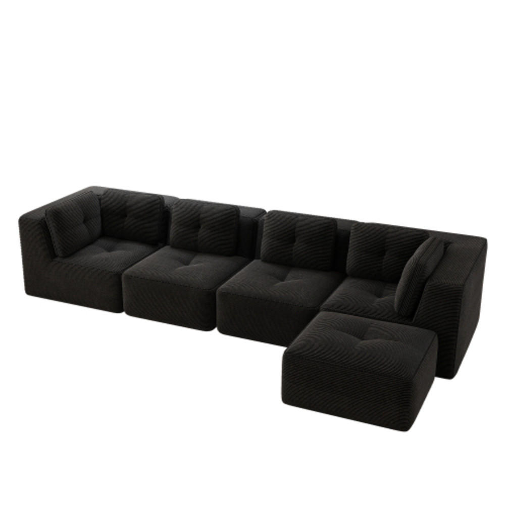 ECKSOFA 386x177x69 cm aus Cordstoff rahmenlos modular mit Ottoman, schwarz - Schwarz, Textil (177/386cm) - Luhomfu
