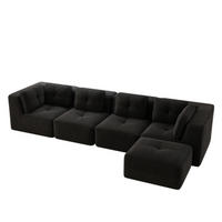 ECKSOFA 386x177x69 cm aus Cordstoff rahmenlos modular mit Ottoman, schwarz - Schwarz, Textil (177/386cm) - Luhomfu