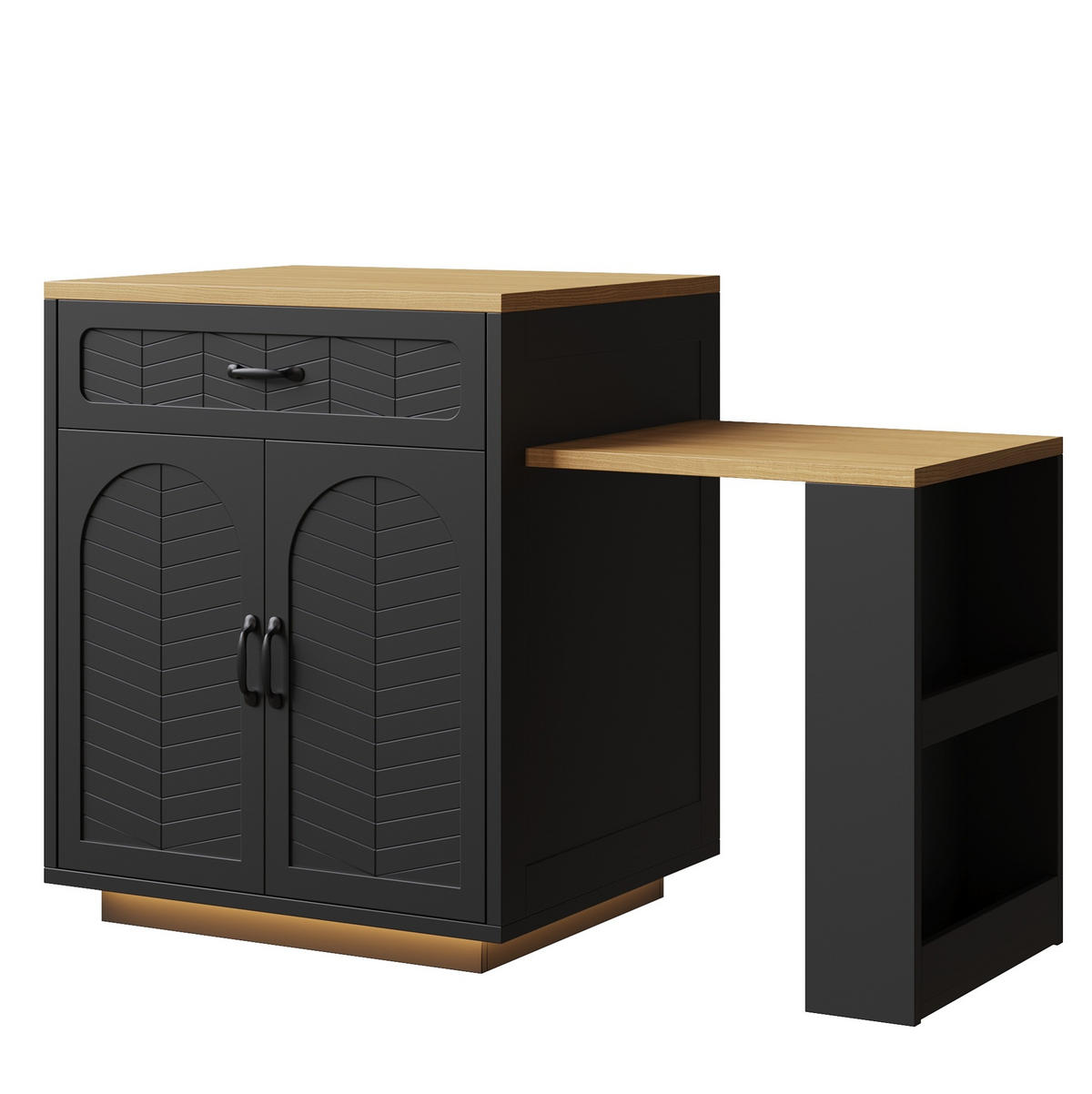 KÜCHENINSEL 80/70/95,5 cm schwarz aus MDF mit Ausziehtisch - Schwarz, Holzwerkstoff (80/95.5/70cm) - OKWISH