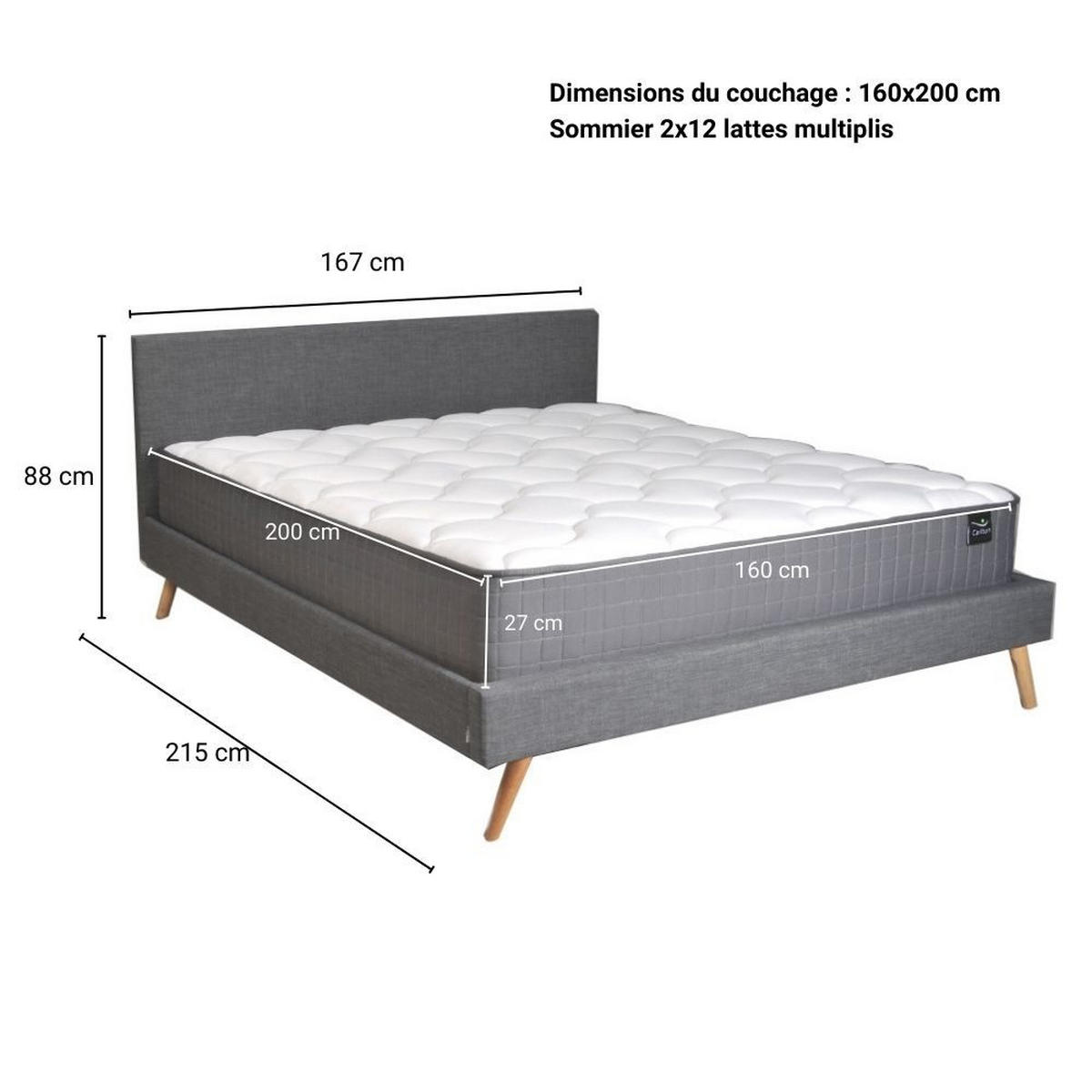 BETT FJORD MIT MATRATZE / BETT 160X200 - DUNKELGRAU - Grau, Holzwerkstoff - Weber Industries