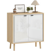 SIDEBOARD Weiß-Hochglanz und Eiche-Nachbildung, 72/35/77 cm - Weiß, Holz (72/77/35cm) - PANGIVO