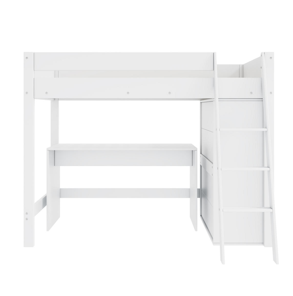 HOCHBETT 90/200 cm mit Schreibtisch, Kleiderschrank, Leiter und Lattenrost aus Massivholz, Weiß - Weiß, Holz (90/200cm) - Redom