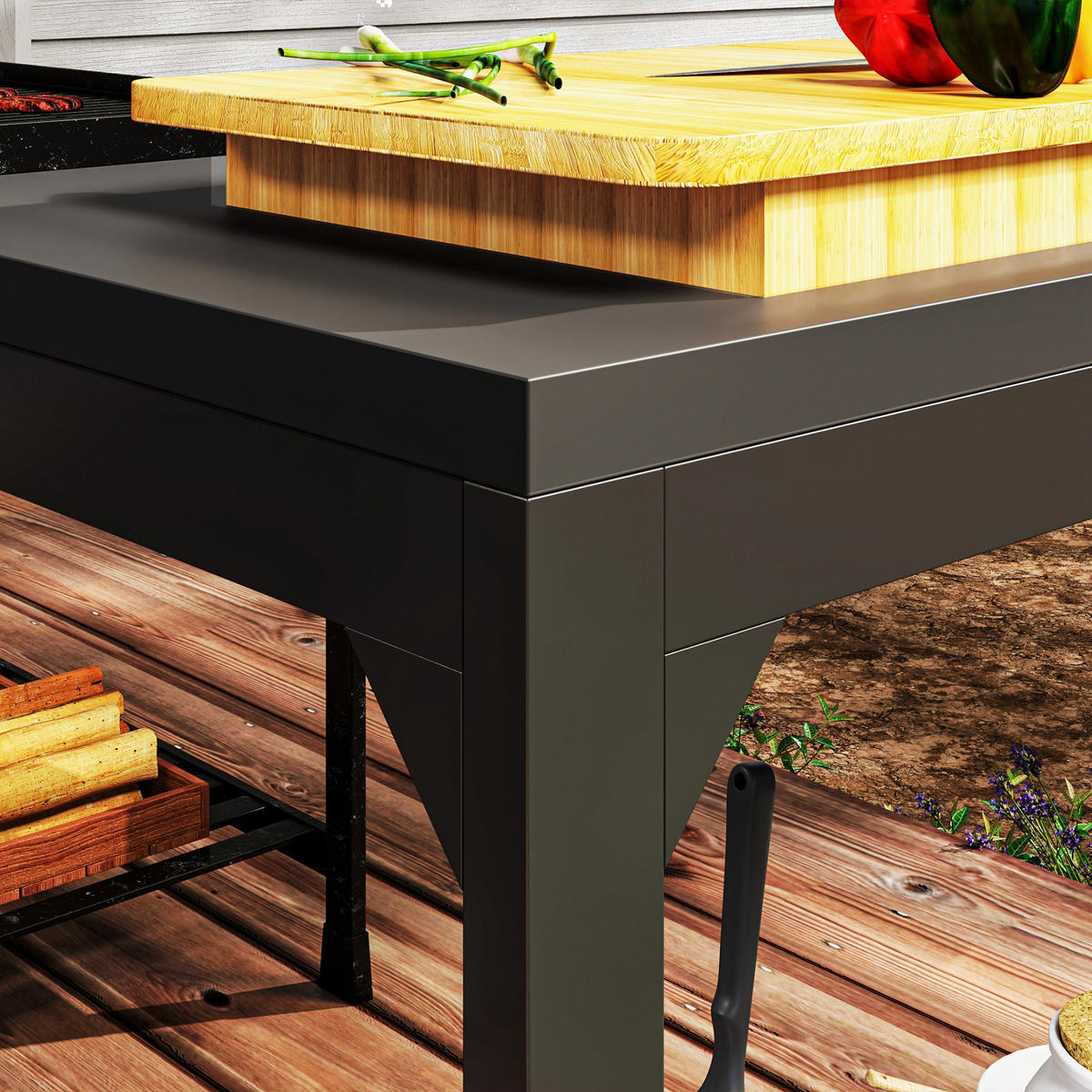 GRILLWAGEN DE-13779 mit Arbeitsplatte und Rollen Schwarz - Schwarz, Metall (55/86.5/135cm) - ComfortXL