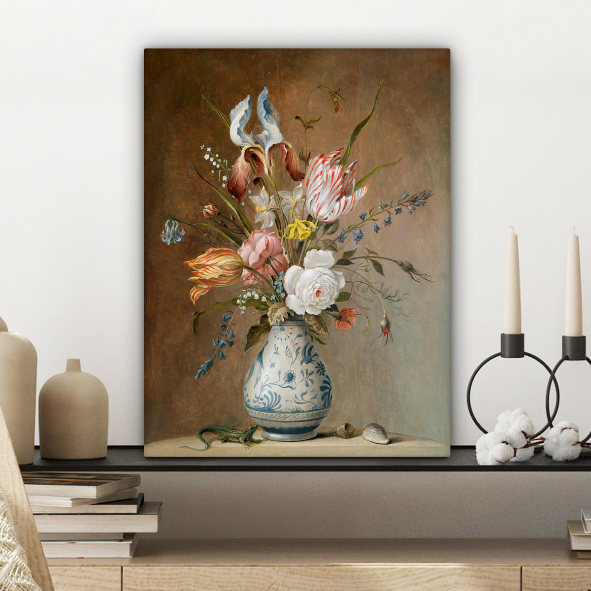 LEINWANDBILD Alte Meister - Blumen - Balthasar van der Ast 30x40 cm - Hellbraun, Textil (30/40cm) - MuchoWow