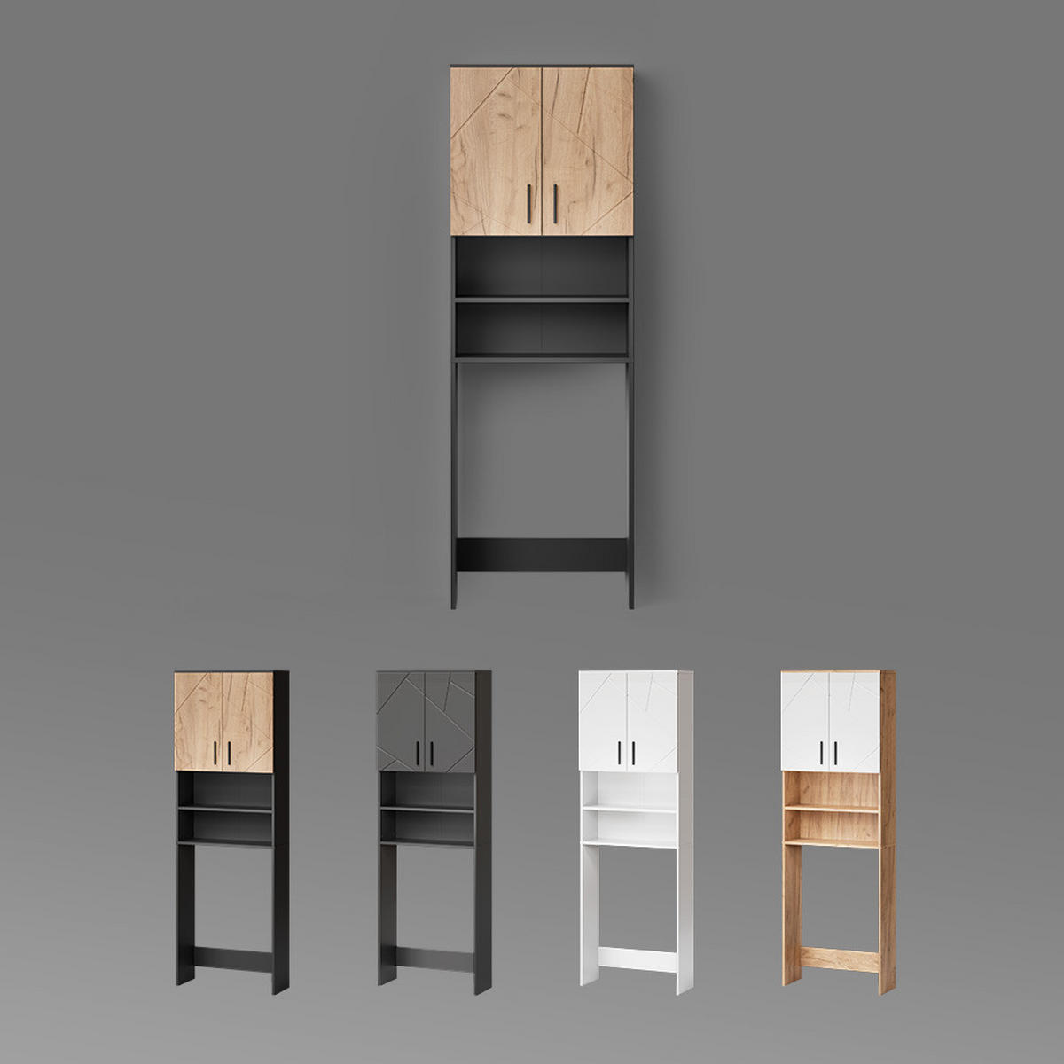 WASCHMASCHINENSCHRANK Ronco Weiß Hochglanz/Goldkraft Eiche 64 x 190.5 cm - Weiß Hochglanz/Eiche Wotan, Holzwerkstoff (64/190.5/26cm) - Livinity®
