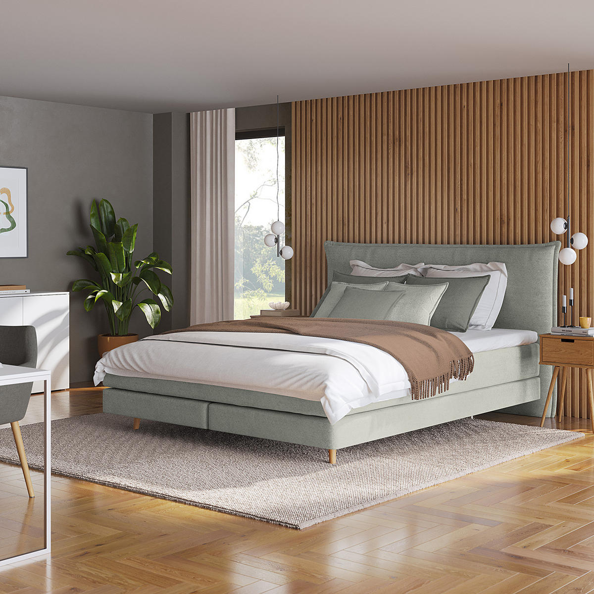 BOXSPRINGBETT - Klassisch - Grau, Holz (180/200cm) - home24